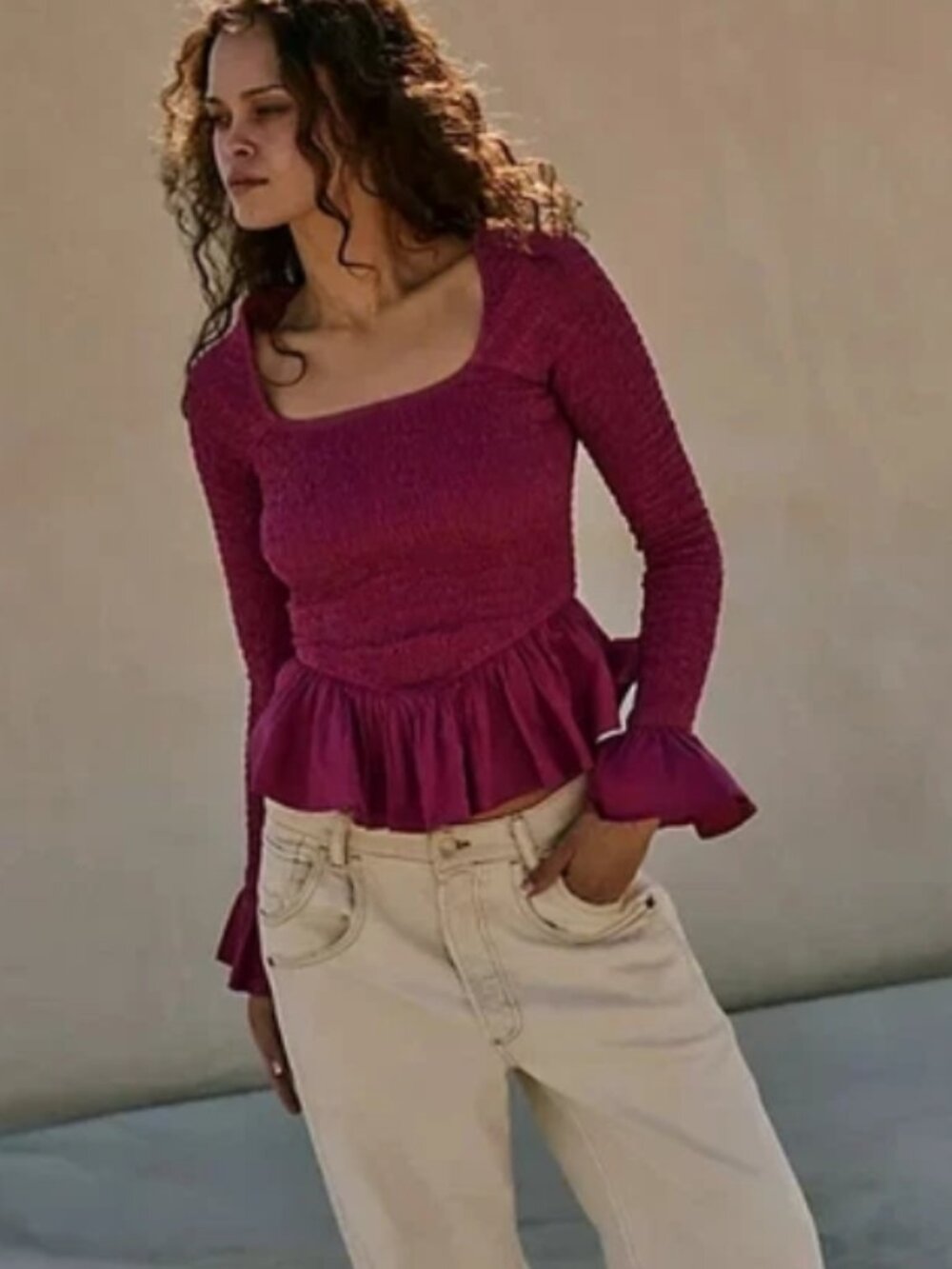 Free People Tropical Vibes Top Sweetheart Smocked Ruffle New L
